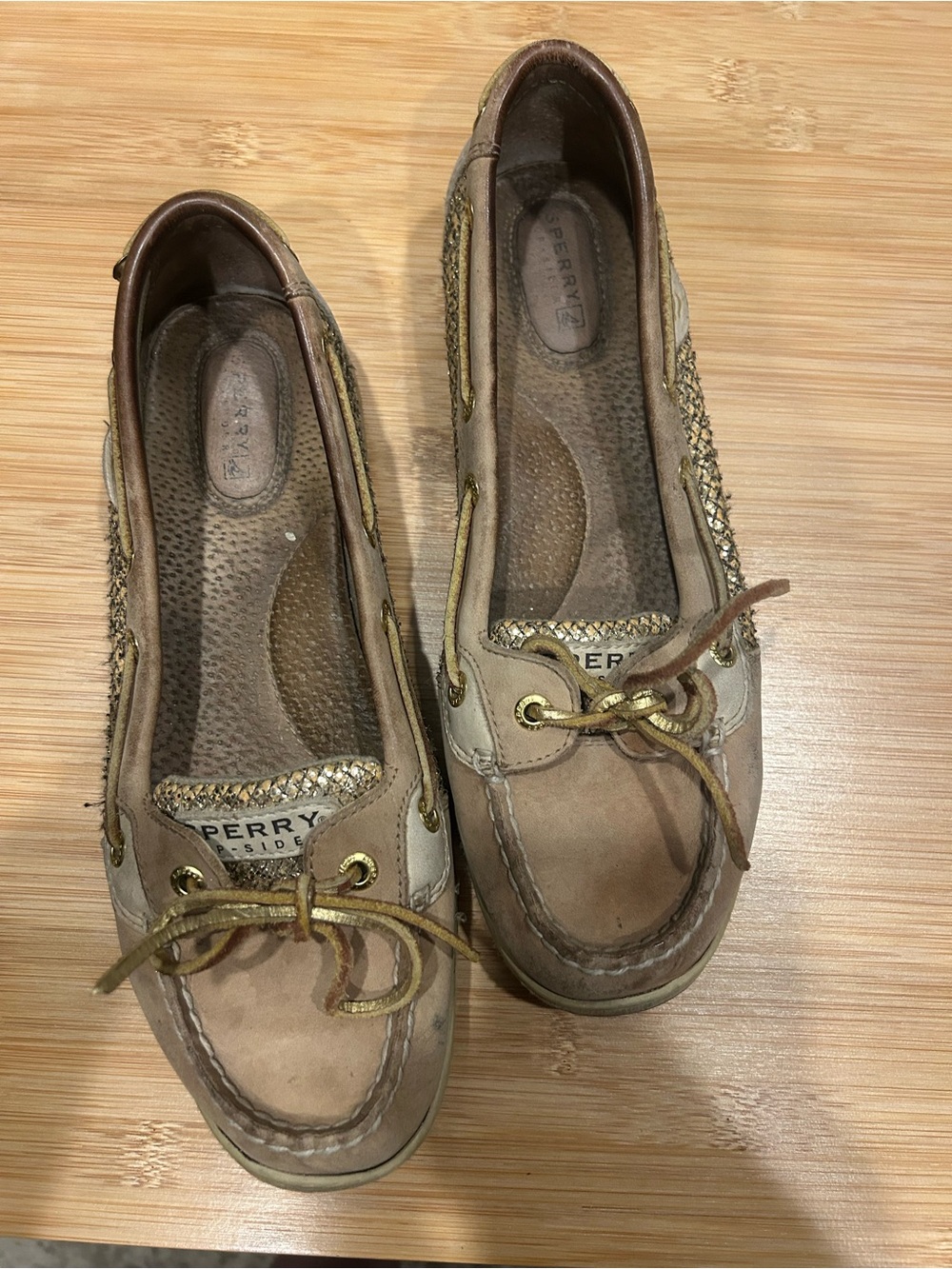 Sperry Top-Sider Boat Shoes Tan Gold Metallic Coastal Preppy Loafers - Picture 2 of 5